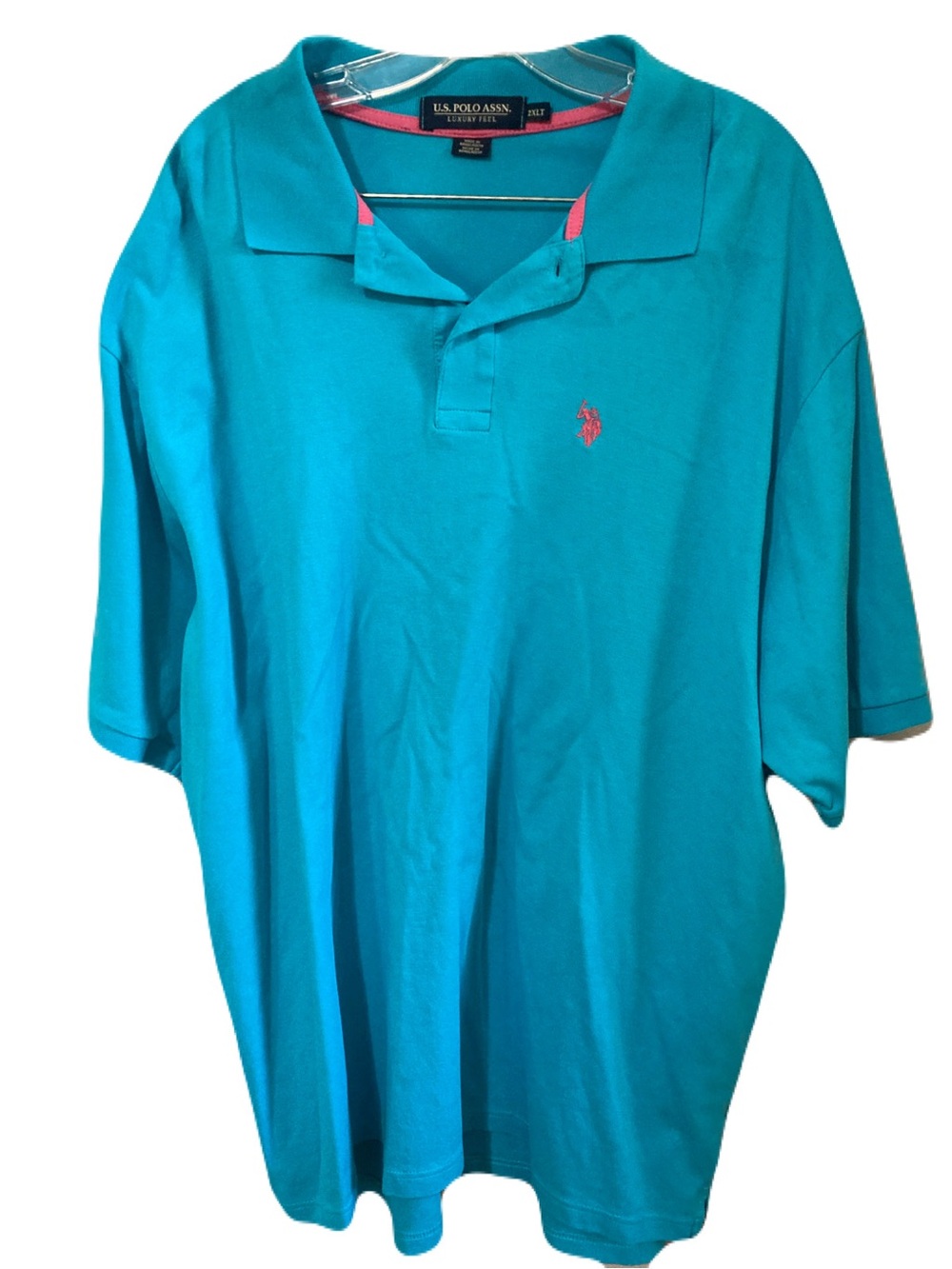 U.S. Polo Assn. Men's Turquoise Polo with Pink Logo Accents